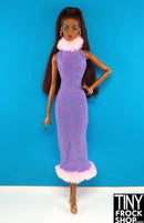 12" Fashion Doll Purple Sparkle Fur Trimmed Dress - Tiny Frock Shop