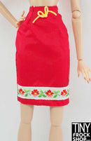 12" Fashion Doll Red Bavarian Floral Pencil Skirt - Tiny Frock Shop
