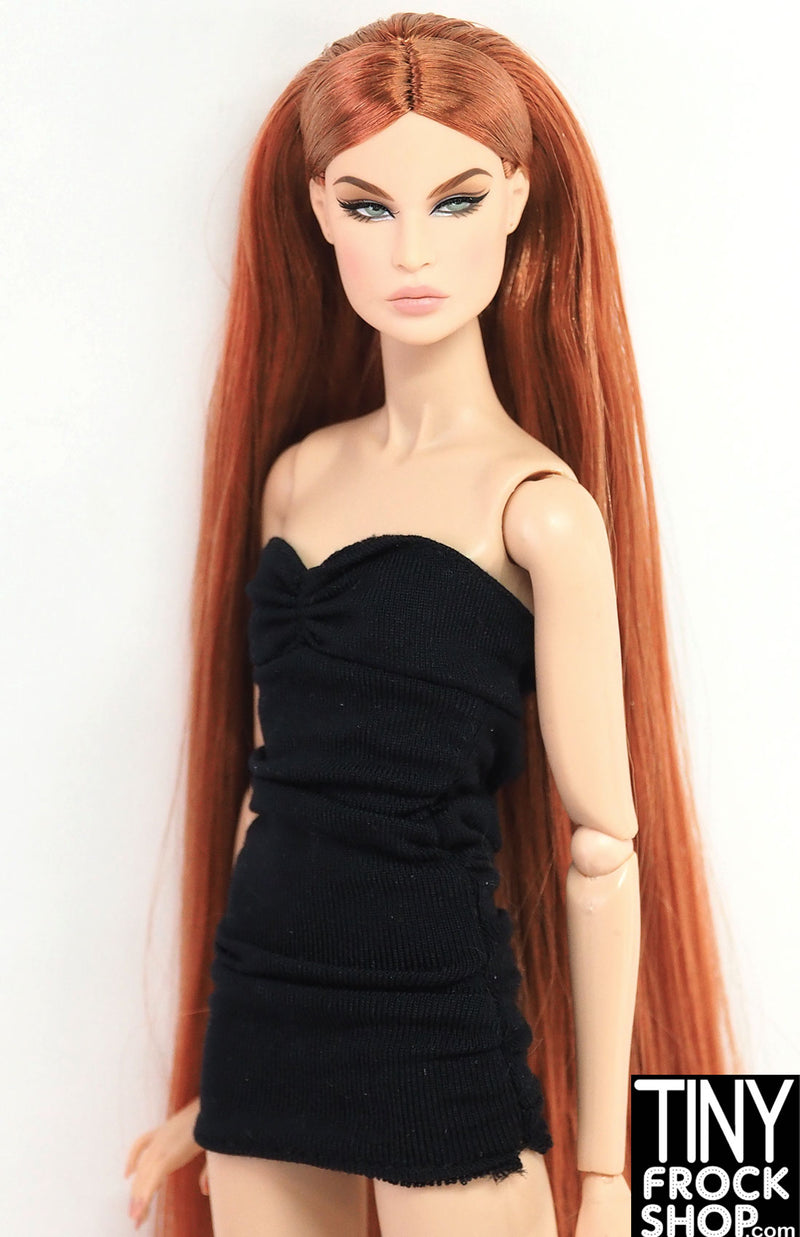 12" Fashion Doll Short Shirred Strapless Black Knit Dress