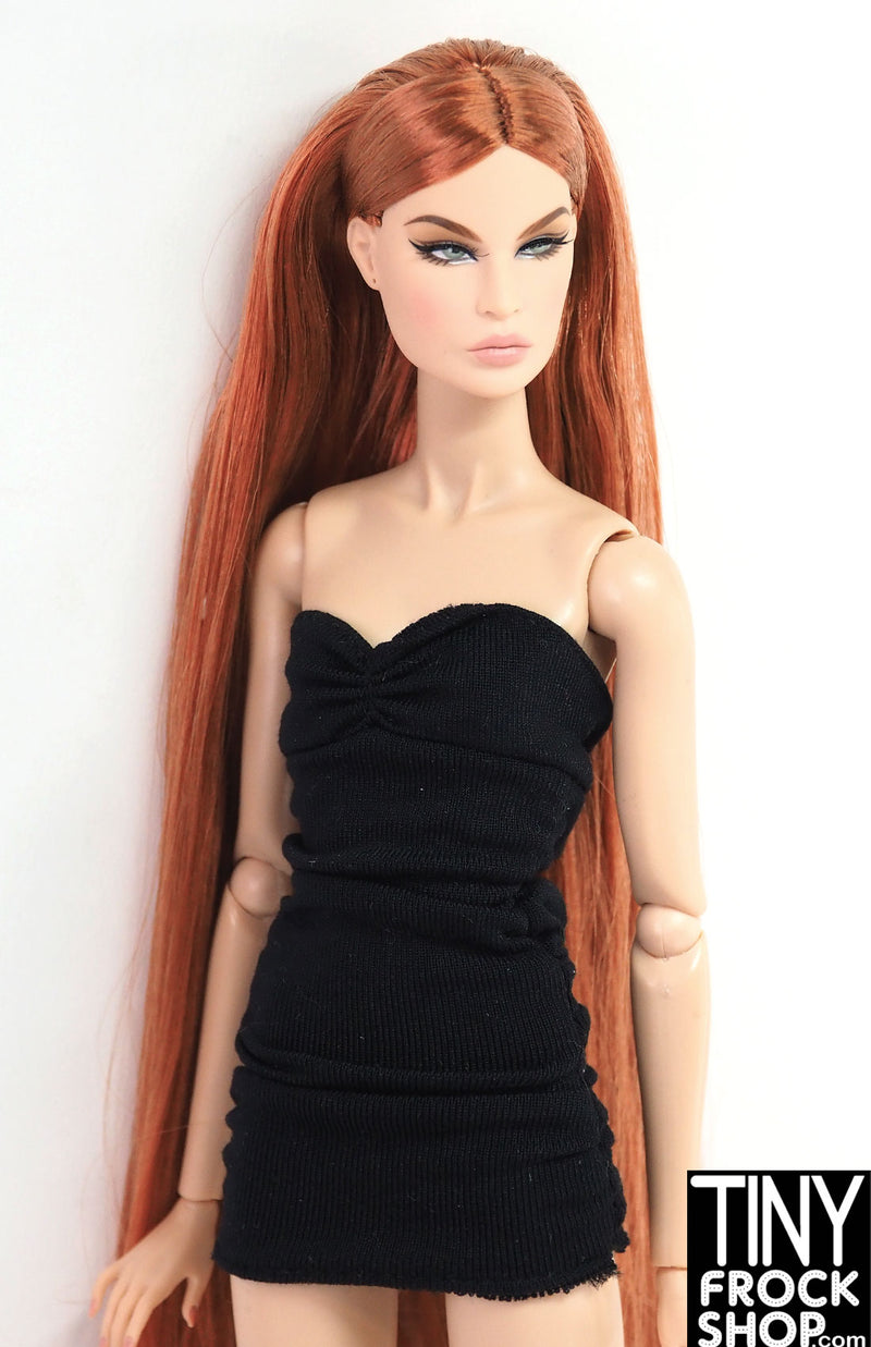 12" Fashion Doll Short Shirred Strapless Black Knit Dress