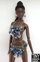 12" Fashion Doll Silver Blue Beaded Metal Jewelry Outfit by Pam Maness