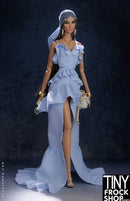 12 Inch Fashion Doll - Soft Cascade Blue Dress by Shantommo - Tiny Frock Shop