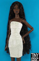 12" Fashion Doll Swirling White Brocade Strapless Dress - Tiny Frock Shop