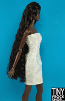 12" Fashion Doll Swirling White Brocade Strapless Dress - Tiny Frock Shop
