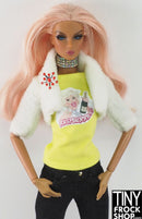 12" Fashion Doll White Faux Fur Shrug Jacket with Pin