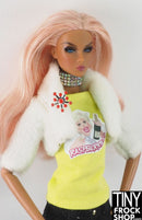 12" Fashion Doll White Faux Fur Shrug Jacket with Pin