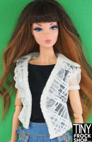 12" Fashion Doll White Sheer Plaid Top with Ruffle - Tiny Frock Shop