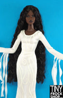 12" Fashion Doll White Swirl Dress with Sleeve Fringe - Tiny Frock Shop