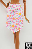 12" Fashion Doll White and Pink Flower V Front Skirt - Tiny Frock Shop