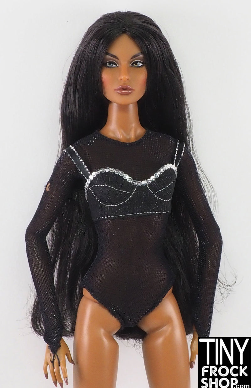 12" Fashion Doll Black Bodysuit with Sequins