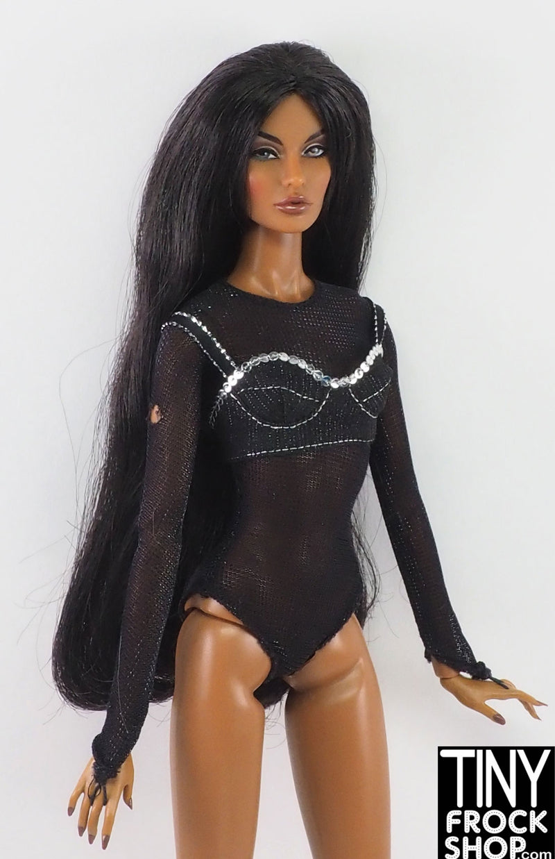 12" Fashion Doll Black Bodysuit with Sequins