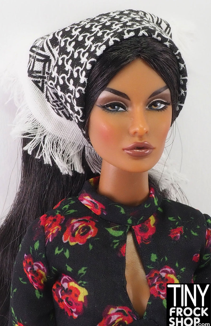 12" Fashion Doll Black and White Cotton Print Scarf