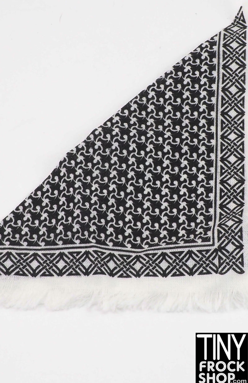 12" Fashion Doll Black and White Cotton Print Scarf