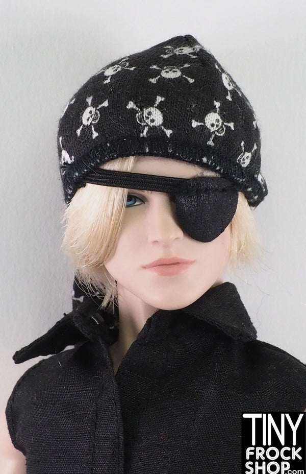 12" Fashion Doll Mens Black Skull with Eye Patch Hat