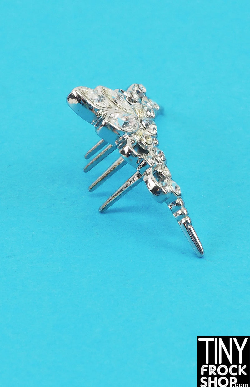 12" Fashion Doll Silver Medium Metal Tiara Comb with Rhinestones