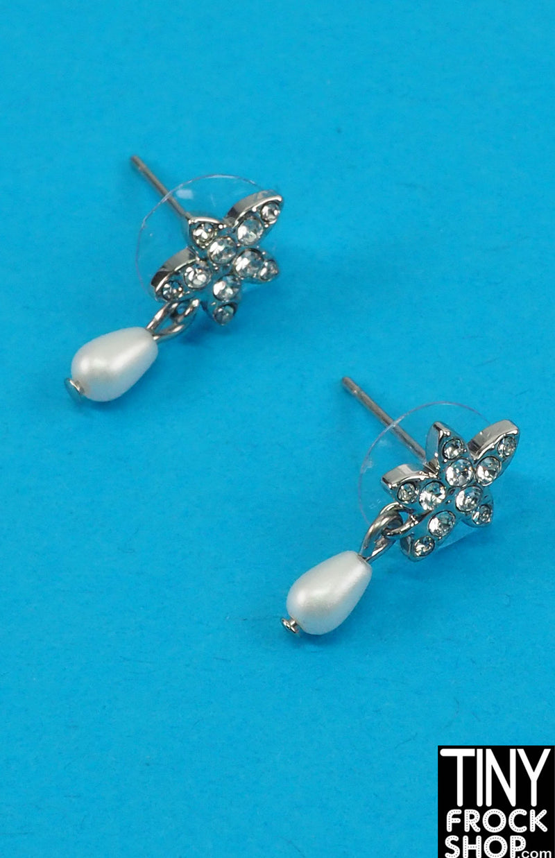 12" Fashion Doll Silver Rhinestone and Pearl Earrings