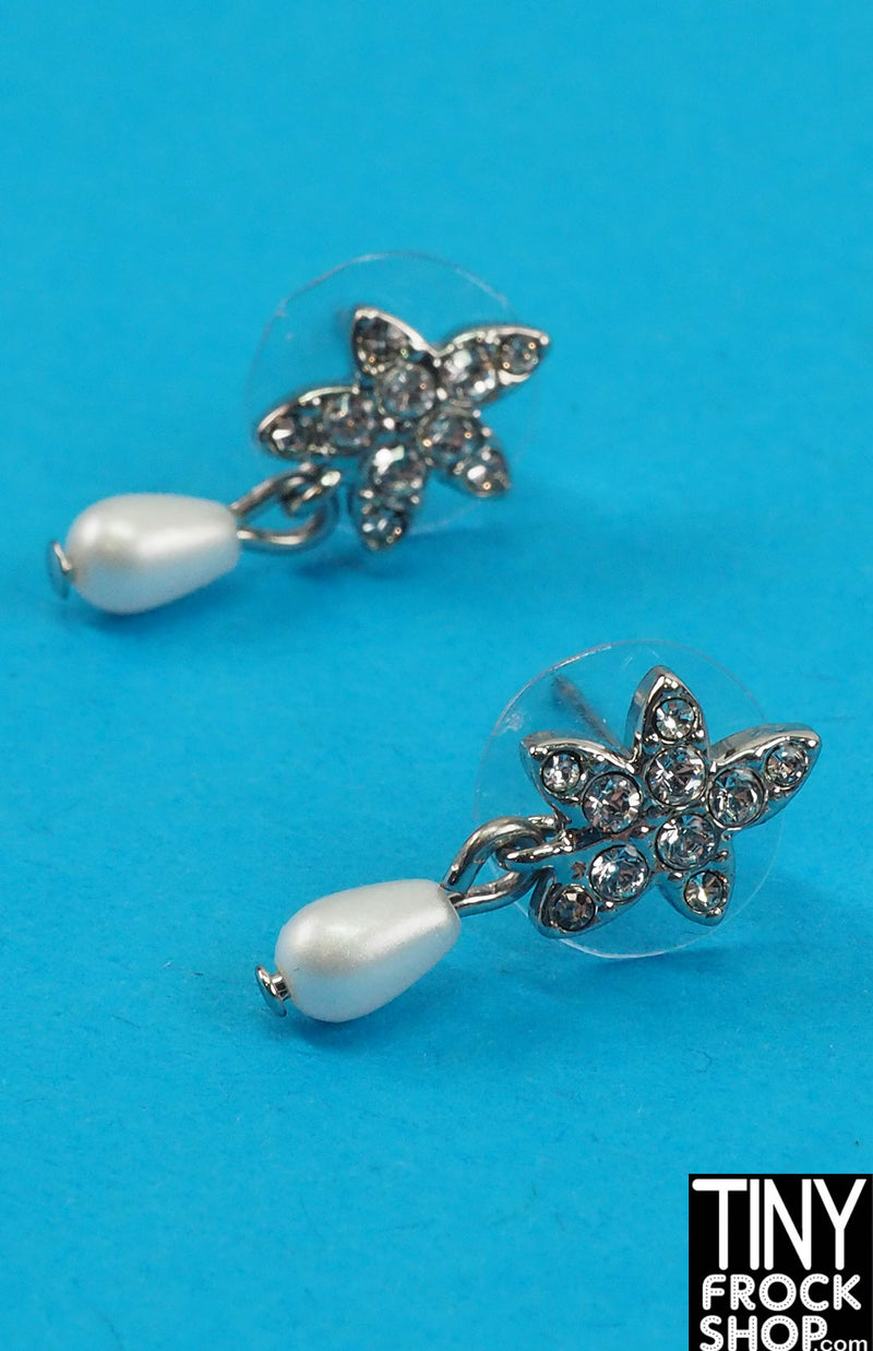 12" Fashion Doll Silver Rhinestone and Pearl Earrings