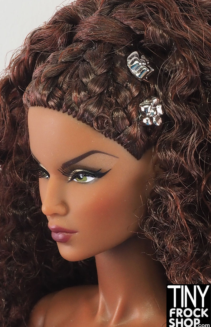 12" Fashion Doll Silver Set of 2 Flower Metal Hair Pins