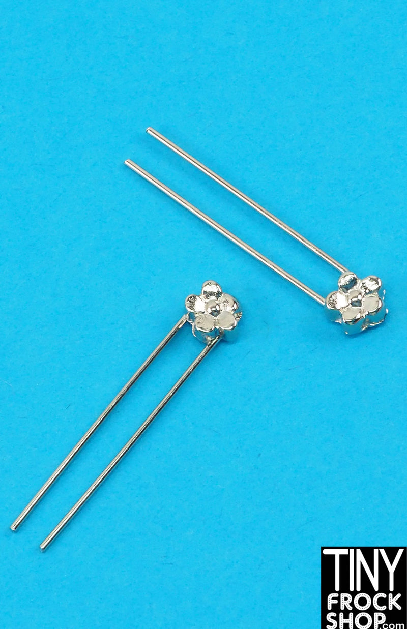 12" Fashion Doll Silver Set of 2 Flower Metal Hair Pins