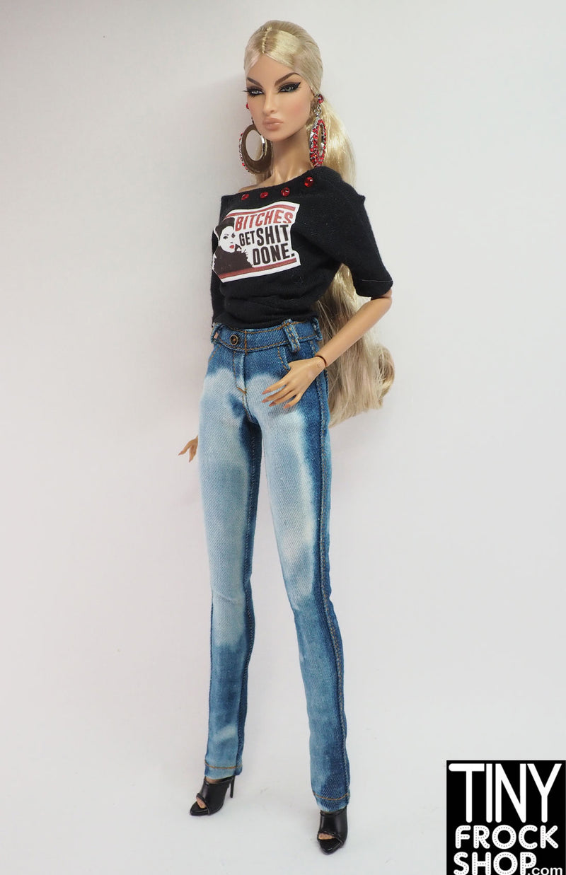 12" Fashion Royalty Bleached Blue Denim Jeans