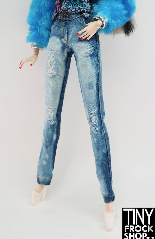 12" Fashion Royalty Bleached Blue Ripped Denim Jeans