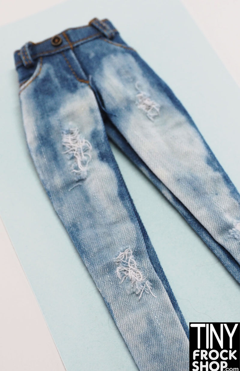 12" Fashion Royalty Bleached Blue Ripped Denim Jeans