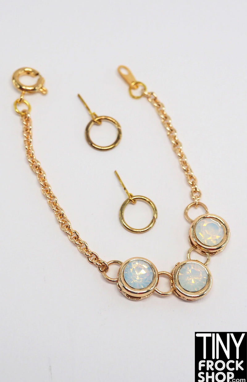 12" Fashion Doll Moonstone and Gold Necklace and Hoop Earring Set by Pam Maness
