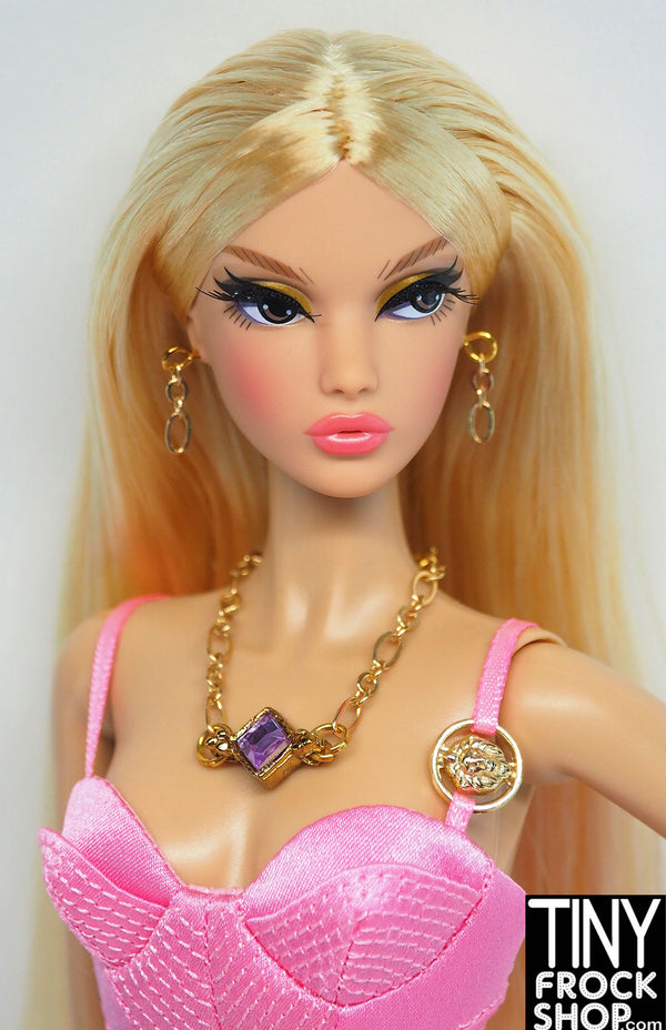 12" Fashion Doll Purple Diamond and Gold Necklace with Earring Set by Pam Maness