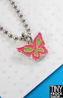 12" Fashion Doll Hot Pink and Lime Butterfly Necklace by Pam Maness - Tiny Frock Shop