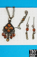 12" Fashion Doll Orange and Brass Vintage Pendant Jewelry Set by Pam Maness - Tiny Frock Shop