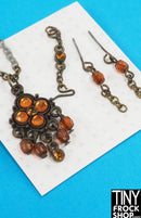 12" Fashion Doll Orange and Brass Vintage Pendant Jewelry Set by Pam Maness - Tiny Frock Shop