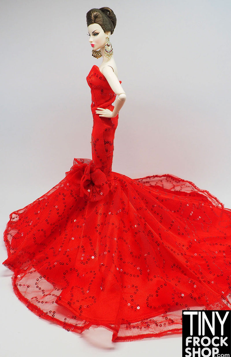 12" Fashion Doll Red Sequined Drama Dress