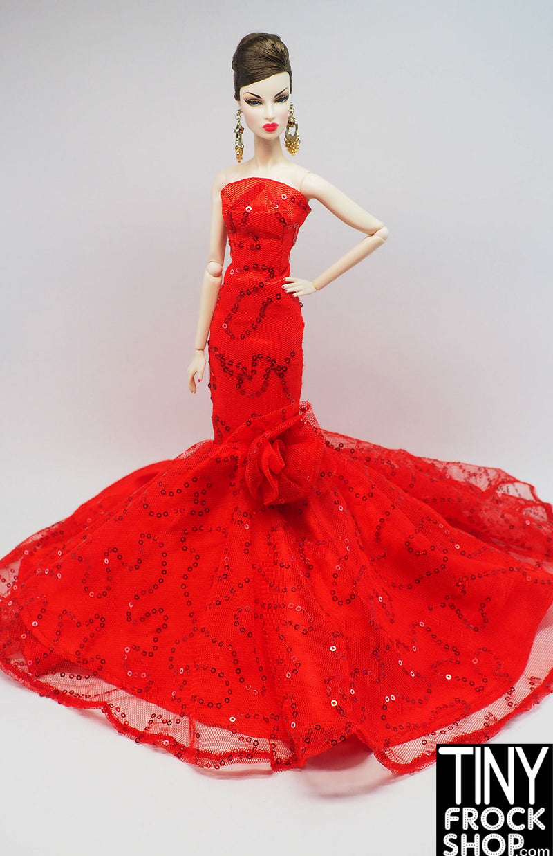 12" Fashion Doll Red Sequined Drama Dress