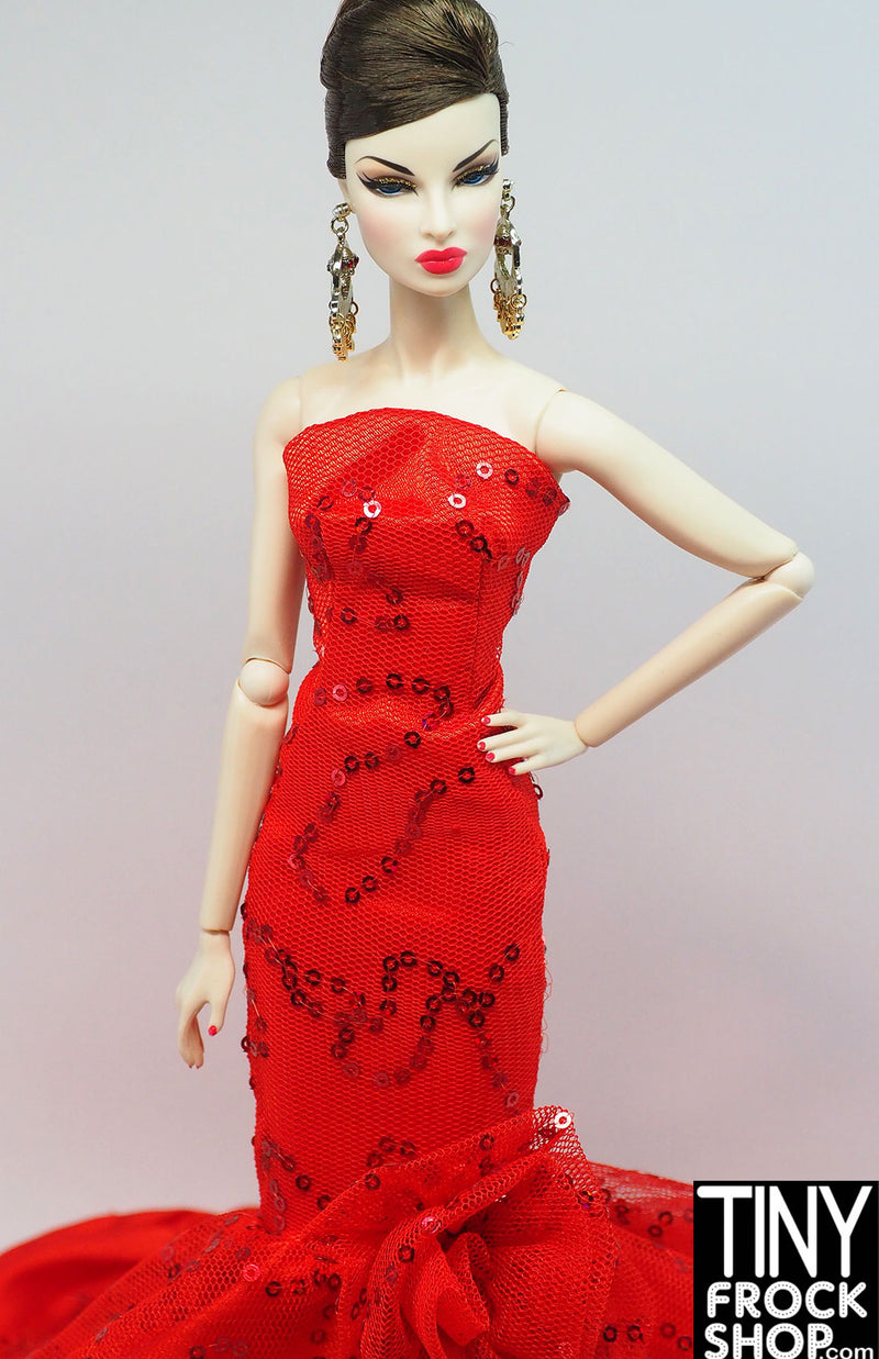 12" Fashion Doll Red Sequined Drama Dress