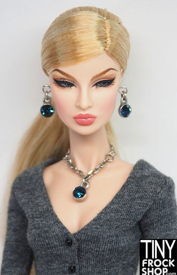 12" Fashion Doll Deep Blue Stone Necklace and Earring Set by Pam Maness