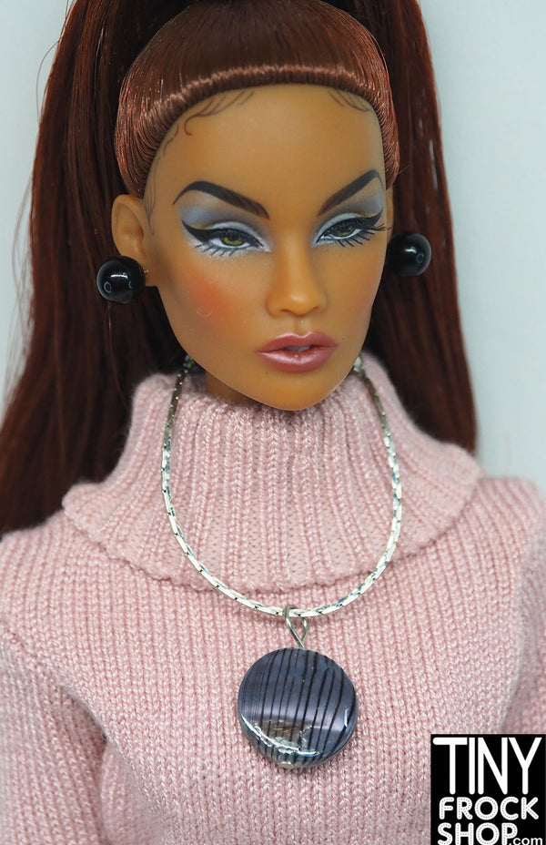12" Fashion Doll Deep Stone Necklace with Black Stud Earrings Set by Pam Maness