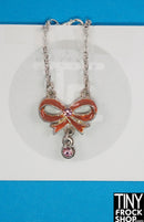 12" Fashion Doll Enamel Bow with Pink Stones Necklace by Pam Maness - Tiny Frock Shop