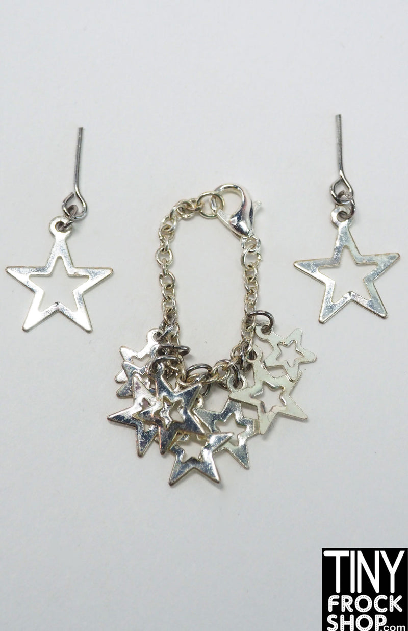 12" Fashion Doll Hollow Silver Stars Necklace and Earring Set by Pam Maness