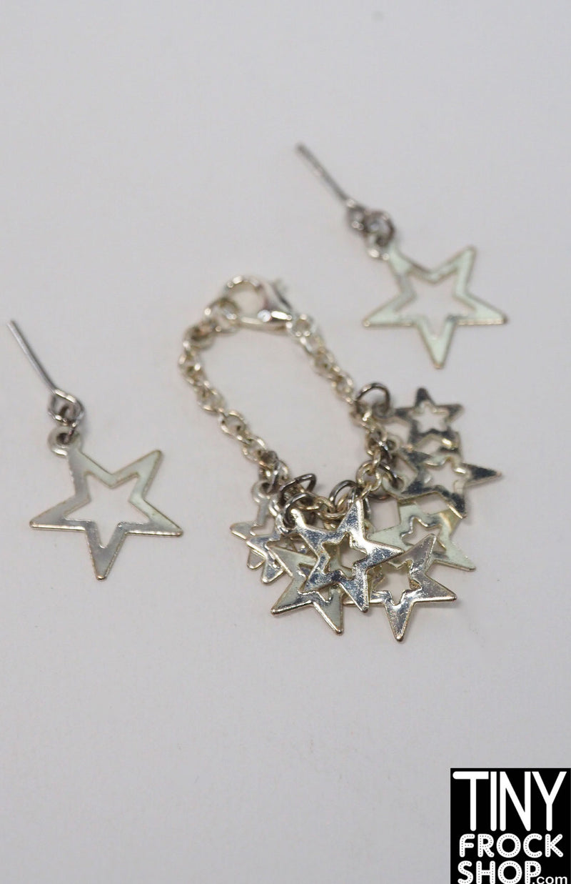 12" Fashion Doll Hollow Silver Stars Necklace and Earring Set by Pam Maness