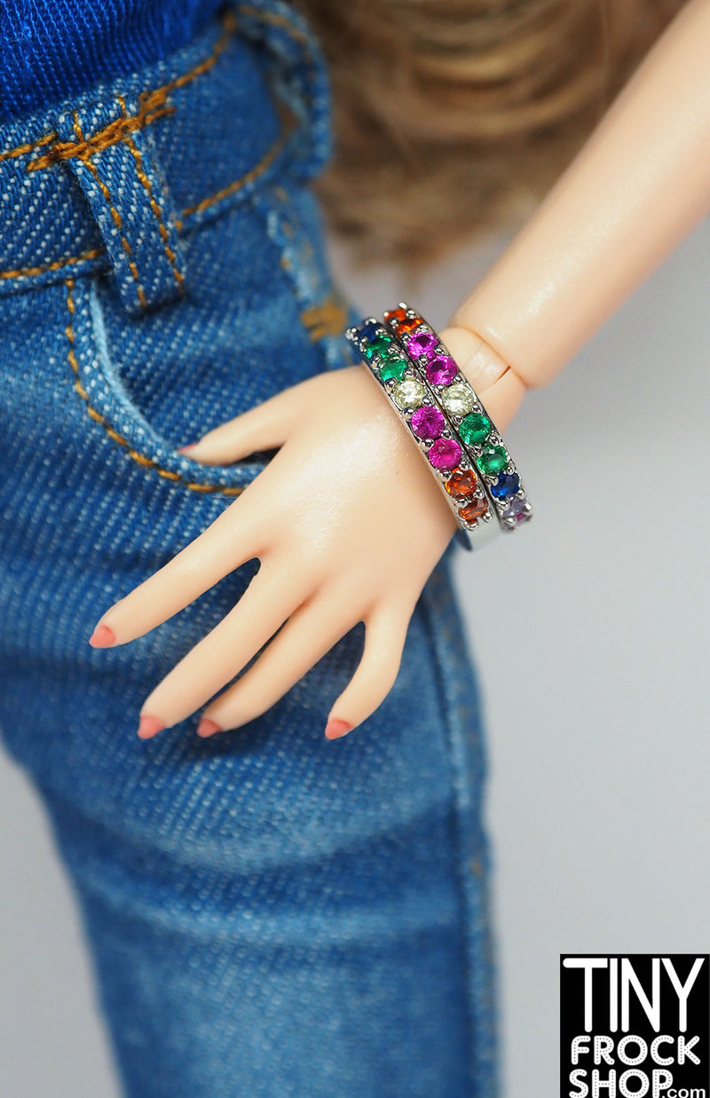 12" Fashion Doll Multi Color Rhinestone Band Bracelet Set of Two - 2 colors