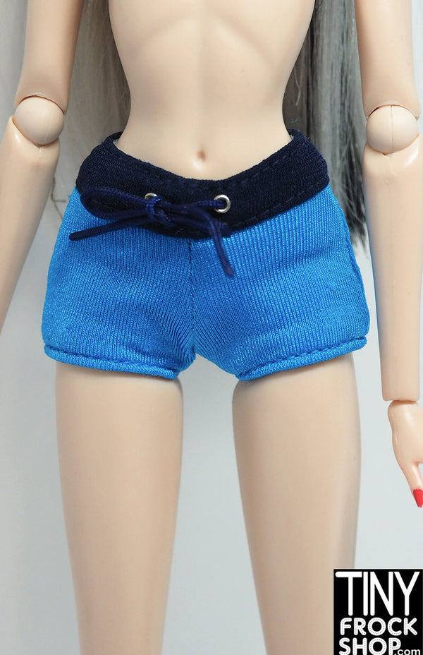 12" Fashion Doll Blue Contrast Tie Front Swim Short