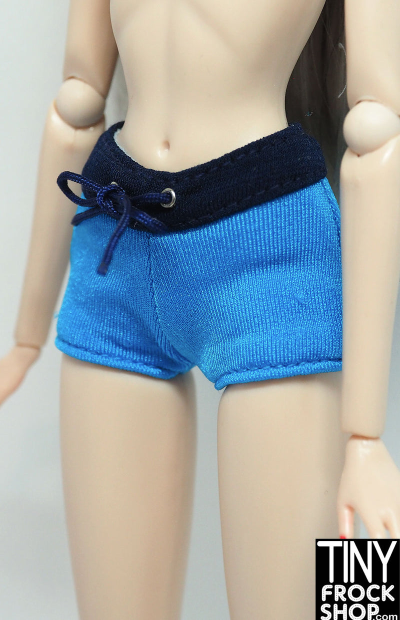 12" Fashion Doll Blue Contrast Tie Front Swim Short