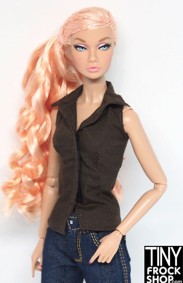 12" Fashion Doll Brown Cotton Collared Sleeveless Top