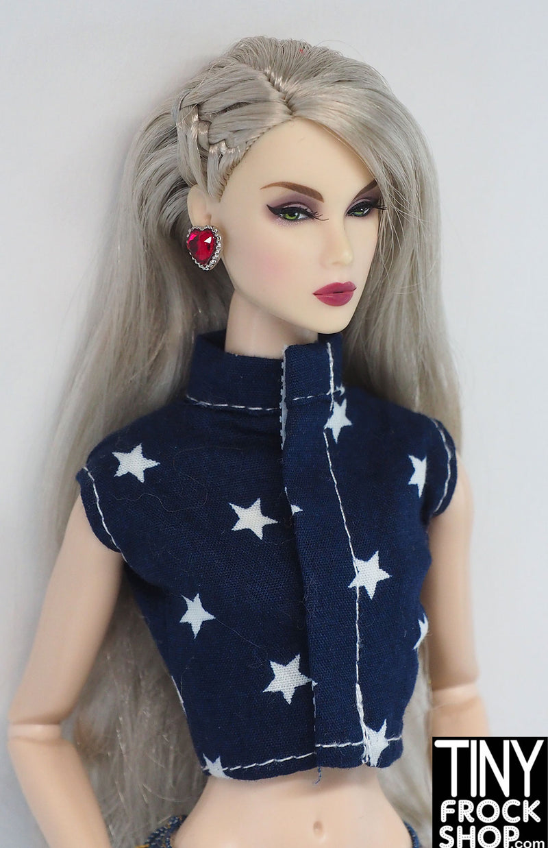 12" Fashion Doll Navy with Stars Cotton Cropped Top