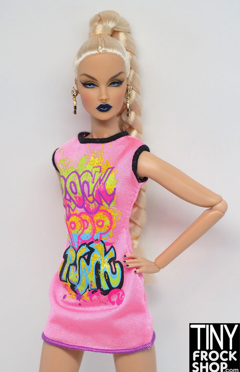 12" Fashion Doll Pink Rock Pop Punk Graphic Dress