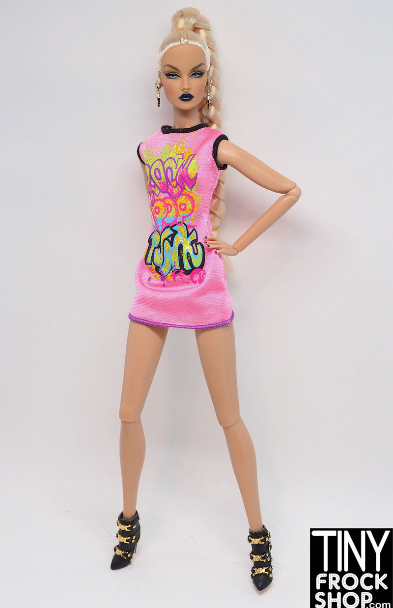 12" Fashion Doll Pink Rock Pop Punk Graphic Dress