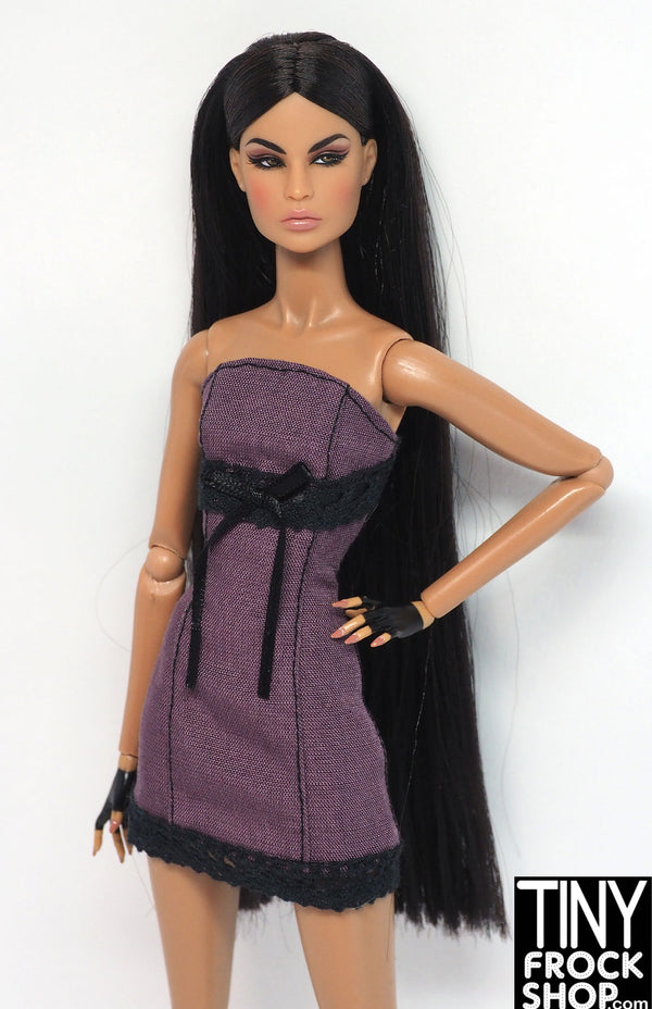 12" Fashion Doll Plum Dress with Black Accents