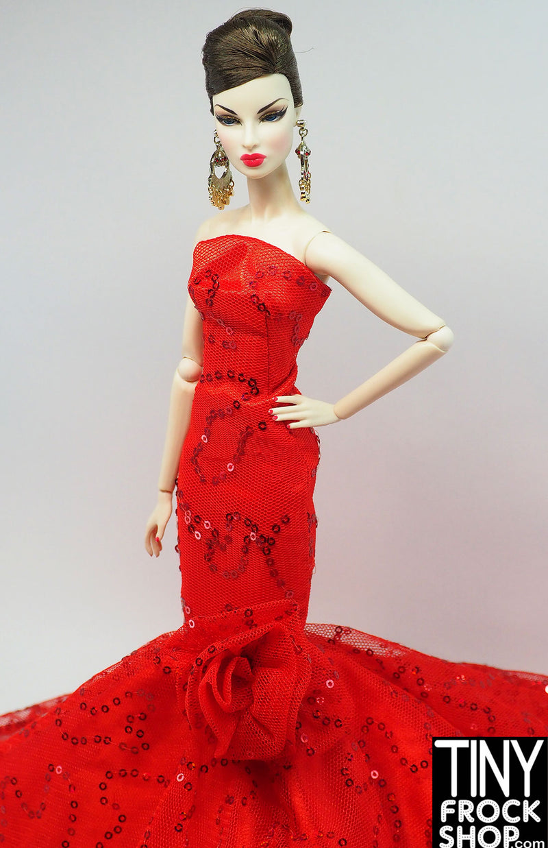 12" Fashion Doll Red Sequined Drama Dress