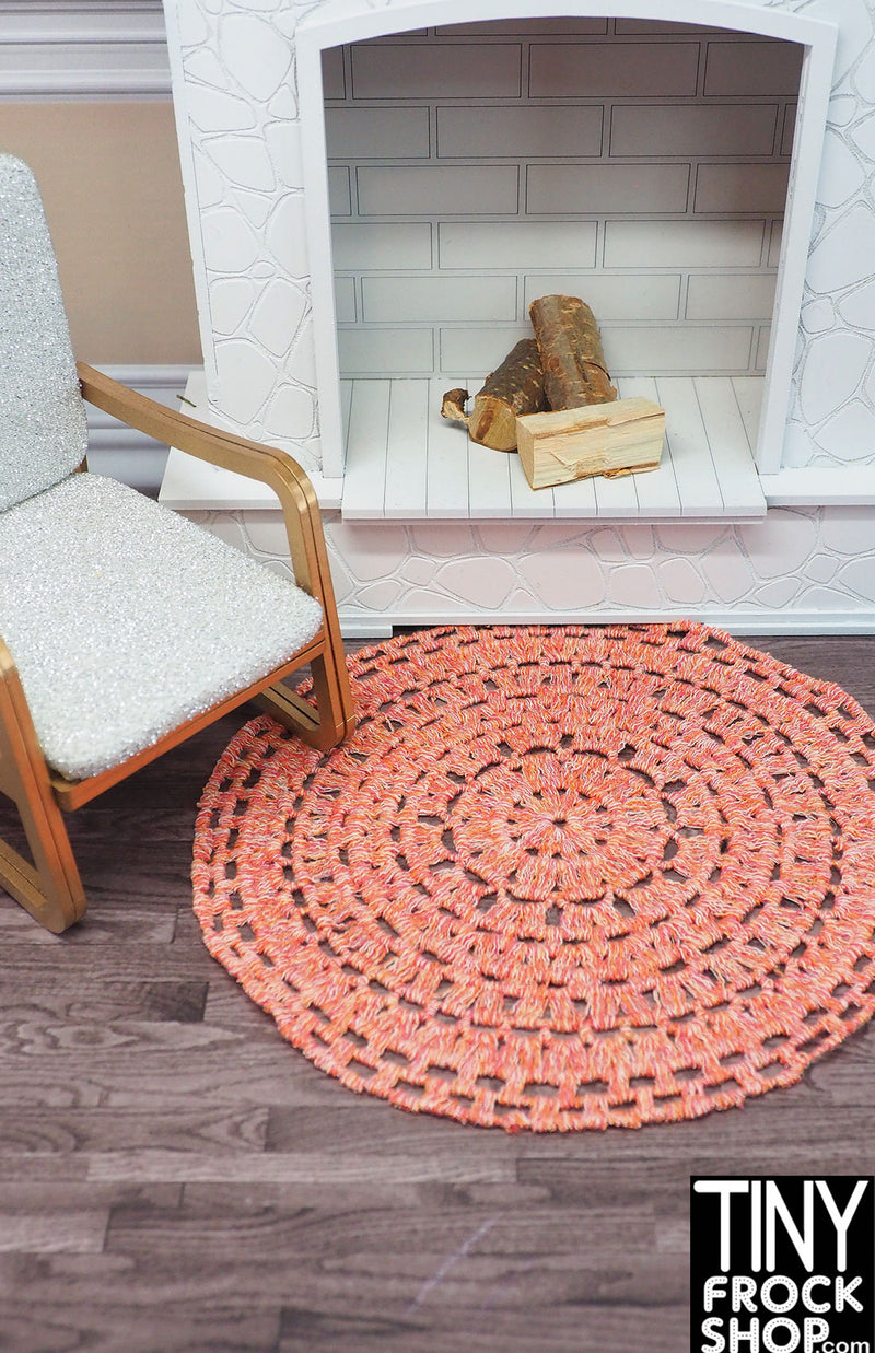12" Fashion Doll Round Doily Coral Area Rug by TINY FROCK