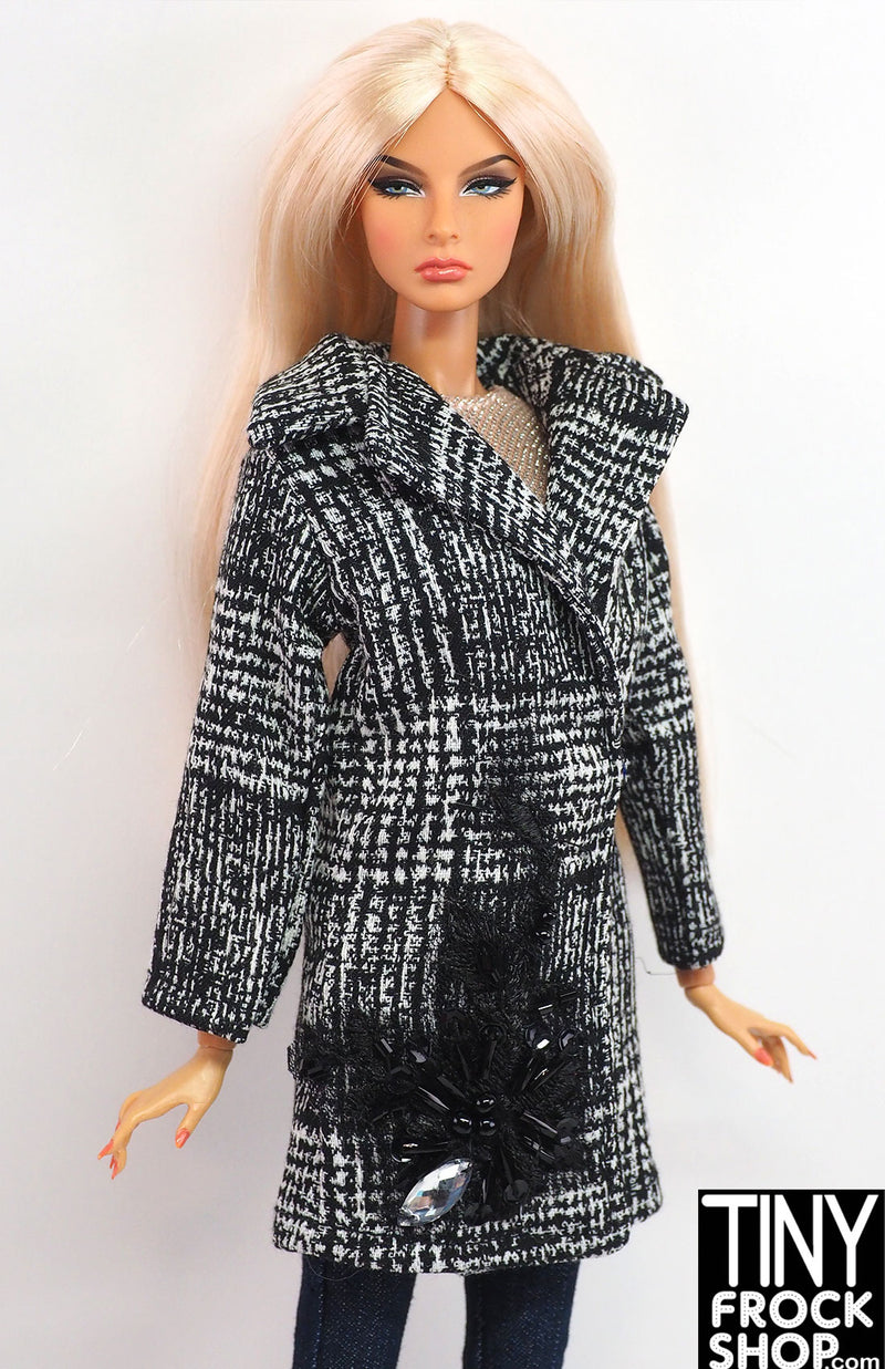 12" Fashion Doll Black and White Beaded Coat